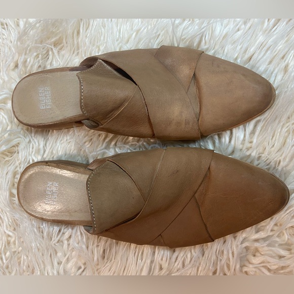 Eileen Fisher Bauer Tumbled Nubuck Mule Tan Leather Crisscross Flat Slide Size 9 - Picture 8 of 8